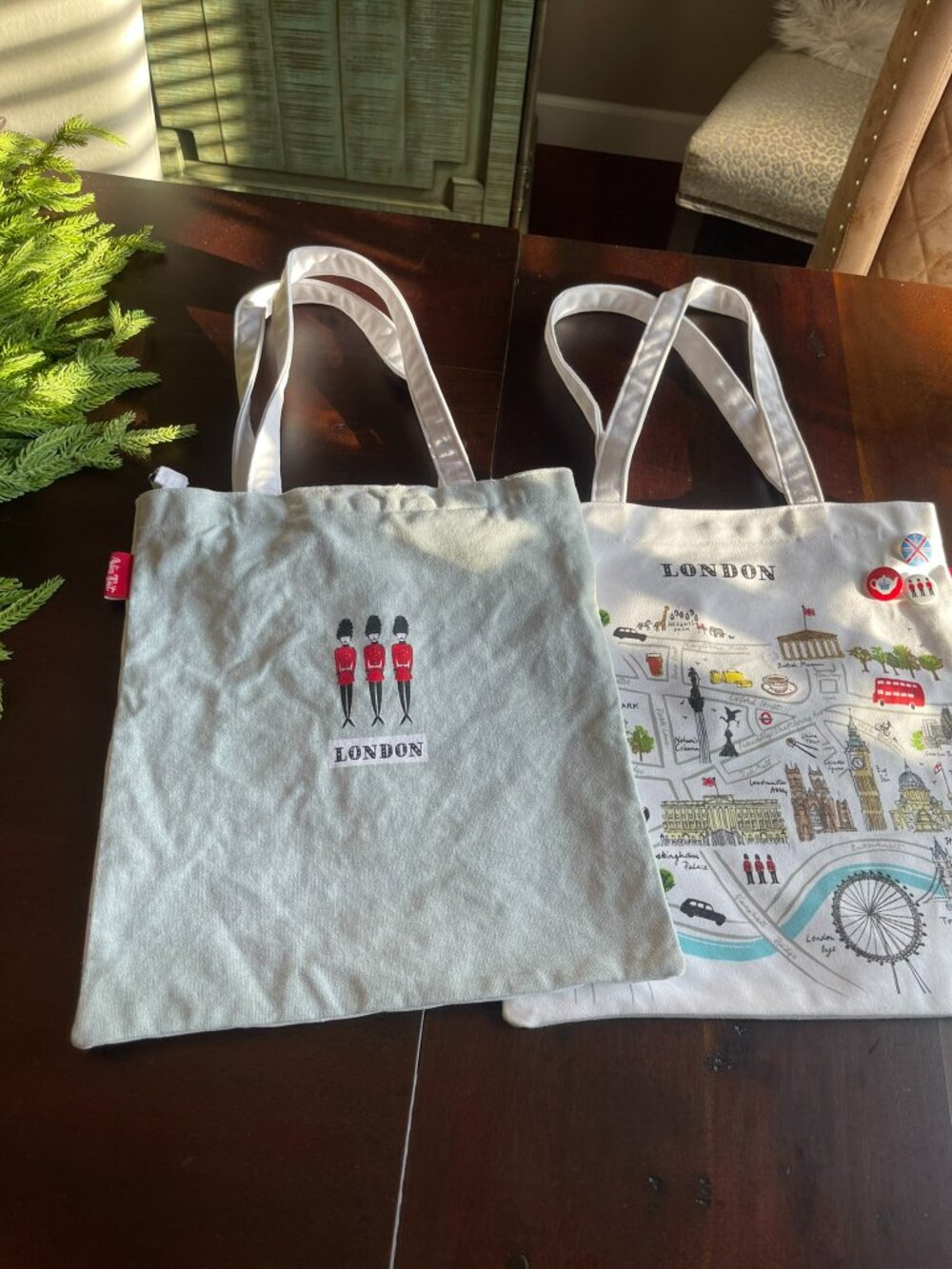 Alice Tait Whimsical London Map Canvas Shopper Tote Qty 2 - Picture 4 of 8